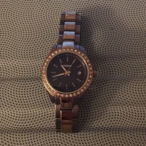 Fossil Watch Brown and Rose Gold Metal & Bling